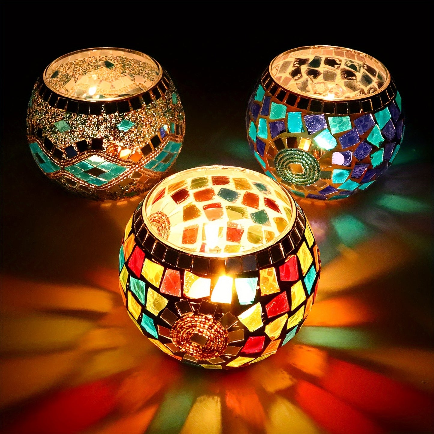 L&B® Mosaic Glass Candle Holders -  Set of 3
