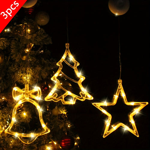 L&B® Strahlendes Weihnachtsfenster-Lichterset – Glocke, Baum &amp; Stern (3-teilig)