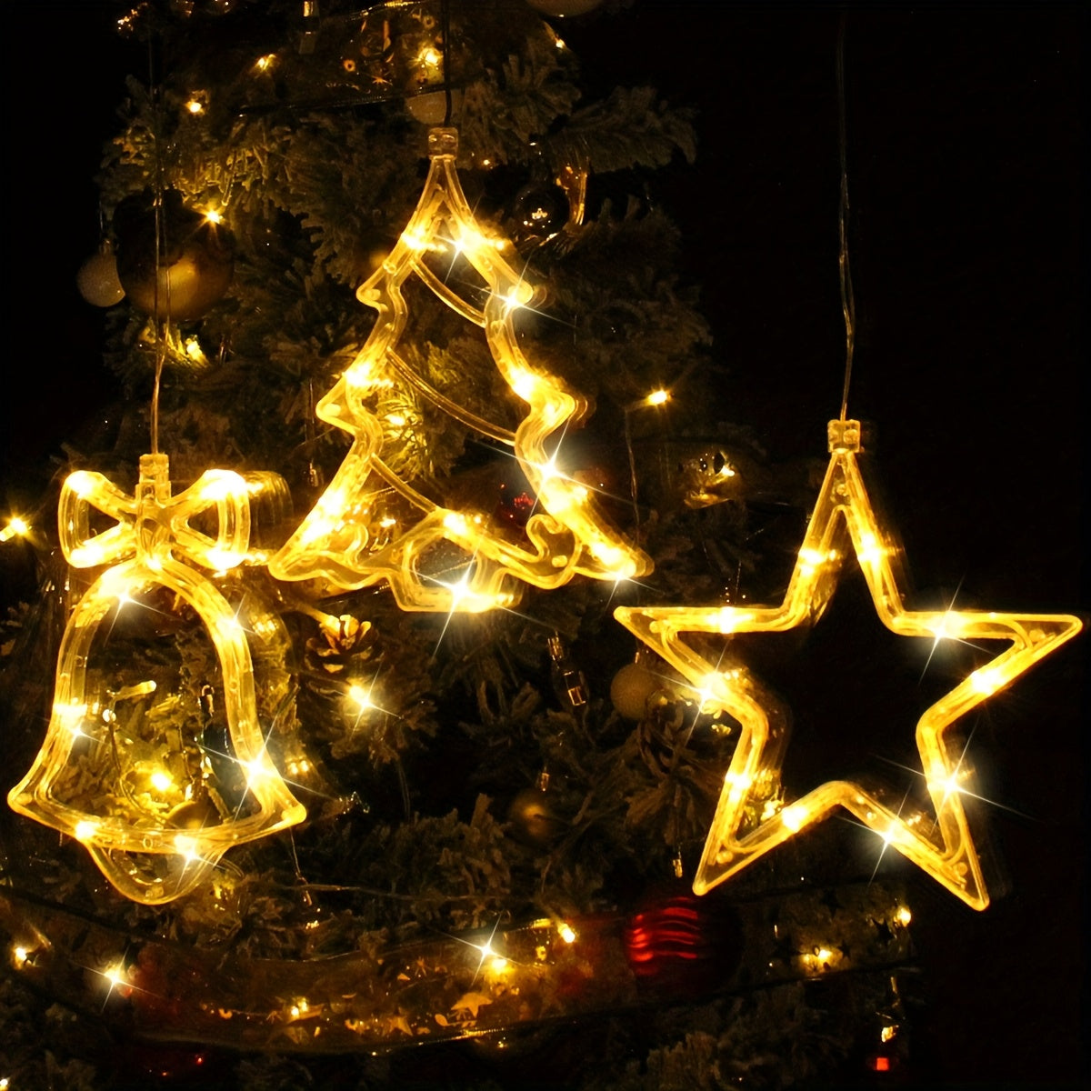 L&B® Strahlendes Weihnachtsfenster-Lichterset – Glocke, Baum &amp; Stern (3-teilig)