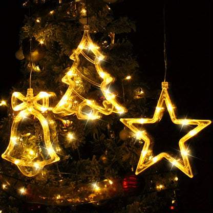 L&B® Strahlendes Weihnachtsfenster-Lichterset – Glocke, Baum &amp; Stern (3-teilig)