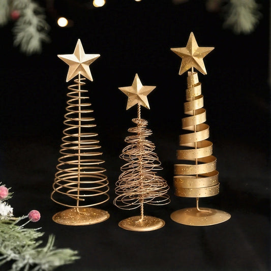 L&B® Golden Mini Kerstbomen (Set van 3)