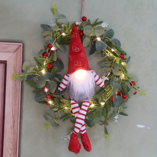 L&B® Christmas Gnome Wreath with LED Lights