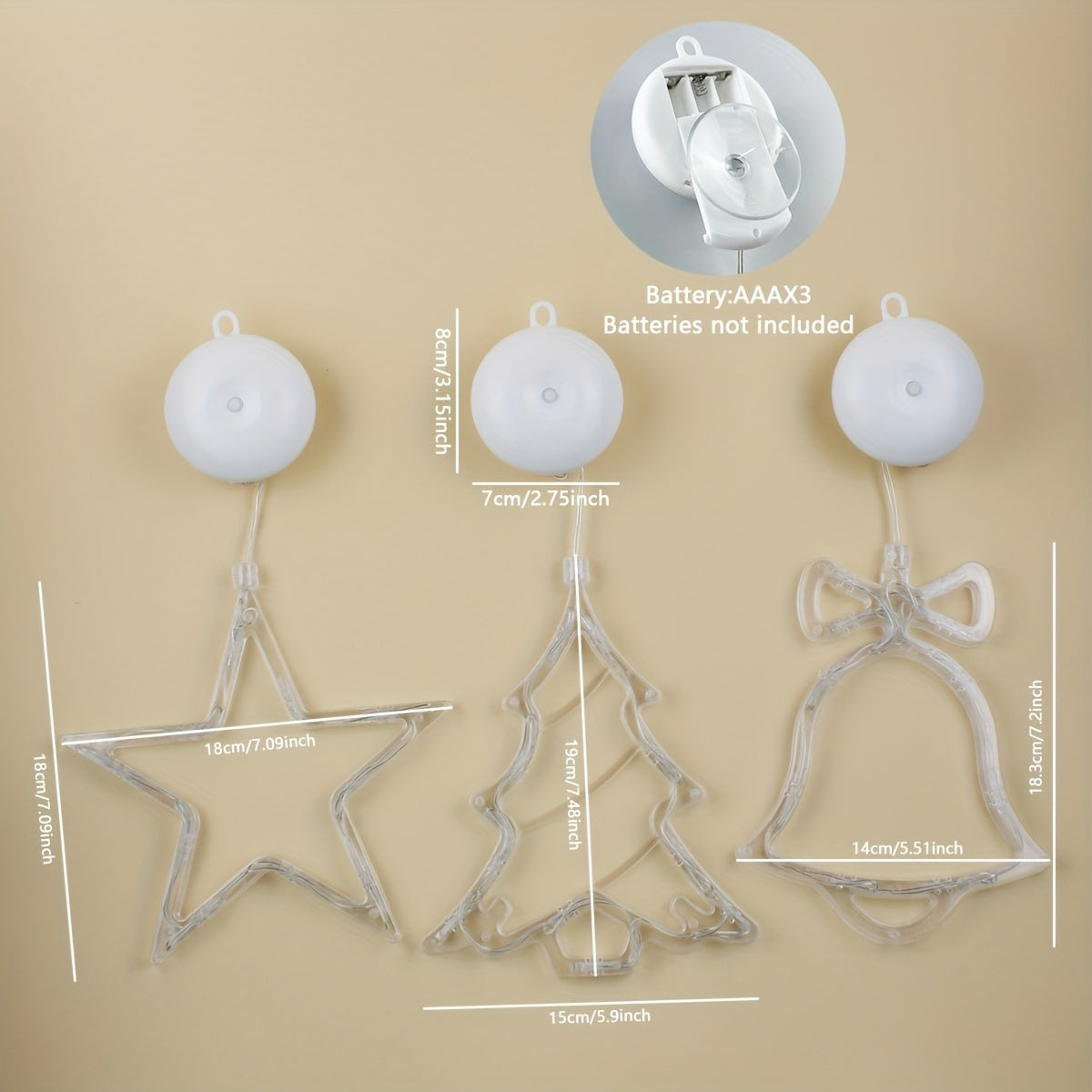 L&B® Strahlendes Weihnachtsfenster-Lichterset – Glocke, Baum &amp; Stern (3-teilig)
