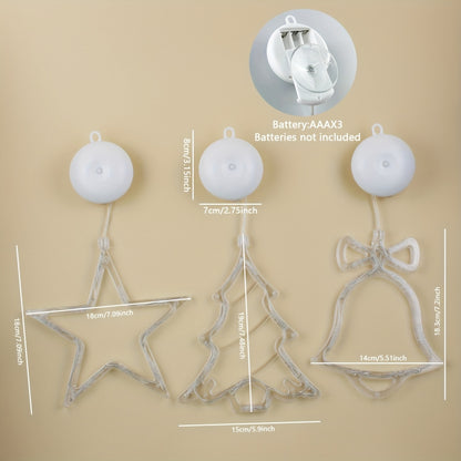 L&B® Strahlendes Weihnachtsfenster-Lichterset – Glocke, Baum &amp; Stern (3-teilig)
