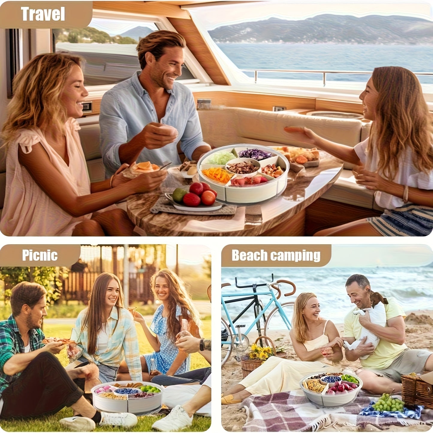 L&B® - Portable Snack Tray with Rotating Compartments