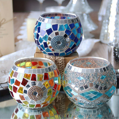 L&B® Mosaic Glass Candle Holders -  Set of 3