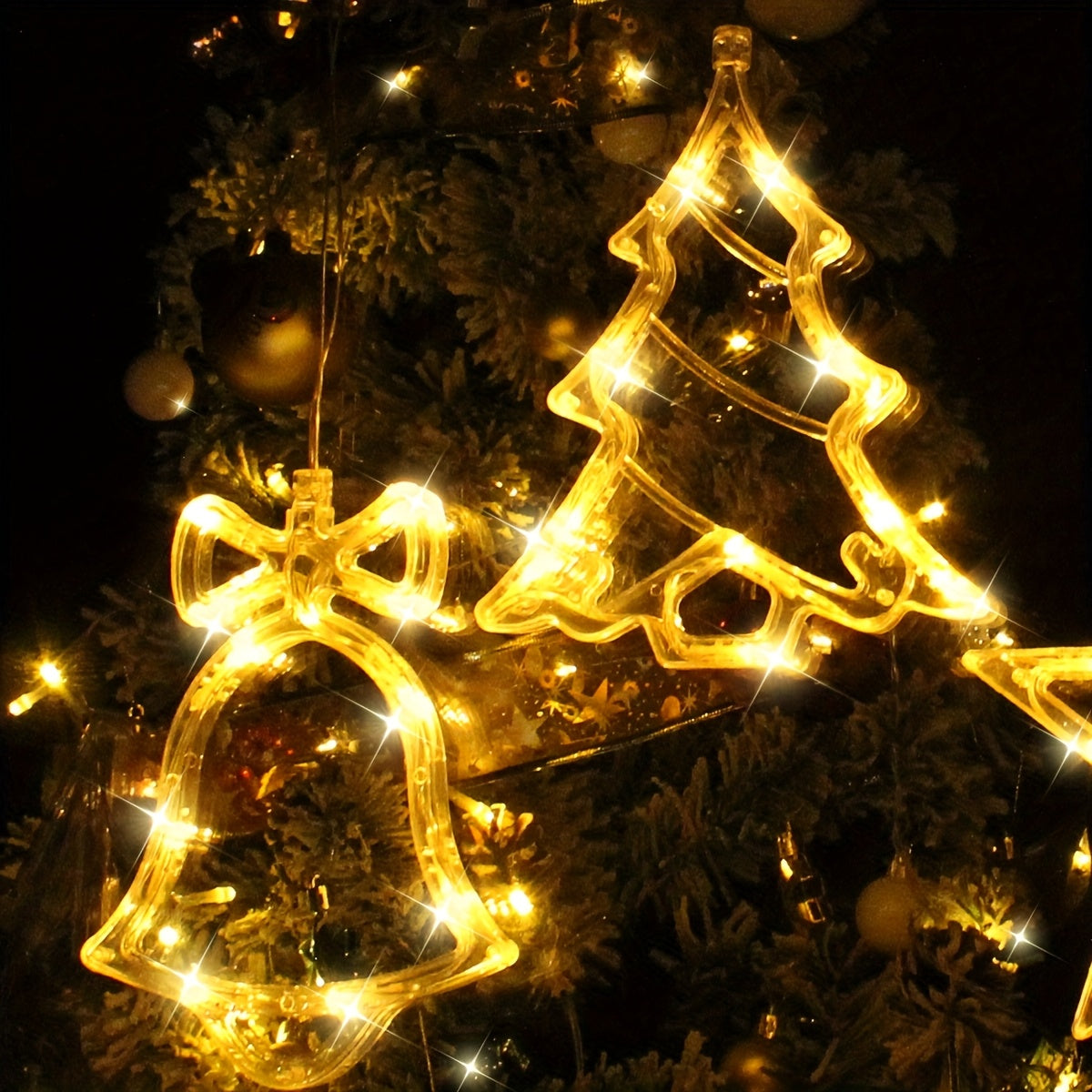 L&B® Strahlendes Weihnachtsfenster-Lichterset – Glocke, Baum &amp; Stern (3-teilig)