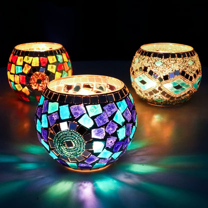 L&B® Mosaic Glass Candle Holders -  Set of 3