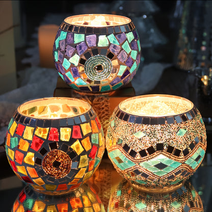 L&B® Mosaic Glass Candle Holders -  Set of 3